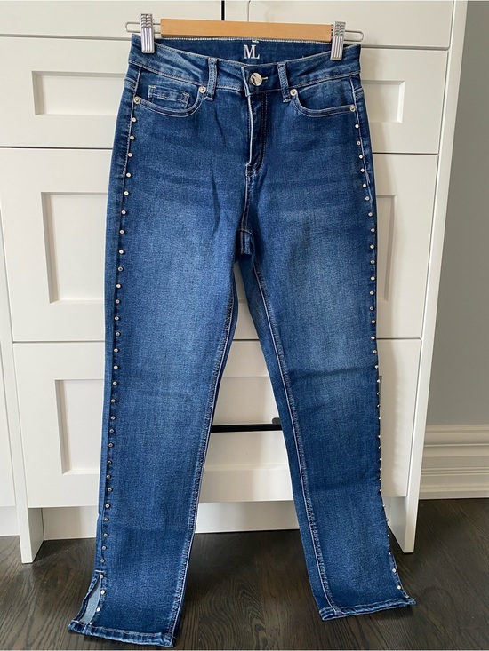 Melanie Lyne Denim - Stud-Trim High-Rise Skinny Jeans in Dark Blue